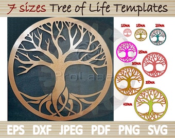 Arbre de vie 7 tailles SVG DXF Pdf Eps Png Jpeg Glowforge Laser Cut CO2 CNC Vector Template Téléchargement numérique Décoration murale Ornement 5