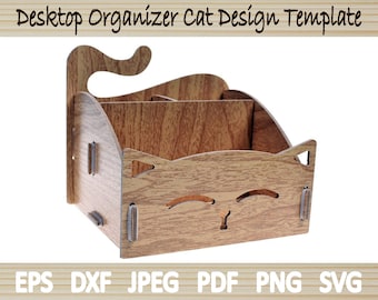 DIY Desktop Organizer Cat Design Template | Laser Cut Vector Files