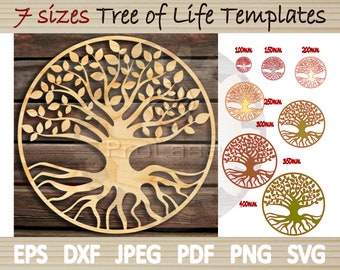 Tree of life 7 sizes SVG DXF Pdf Eps Png Jpeg Glowforge Laser Cut CO2 CNC Vector Template Digital Download Home Decoration Wall Ornament 2