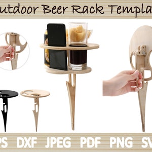 Beer Outdoor Rack Stake Table Picnic With Handle Portable Foldable Glowforge SVG DXF Eps Laser Cut CO2 CNC Vector Template Instant Download