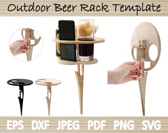 Beer Outdoor Rack Stake Table Picnic With Handle Portable Foldable Glowforge SVG DXF Eps Laser Cut CO2 CNC Vector Template Instant Download