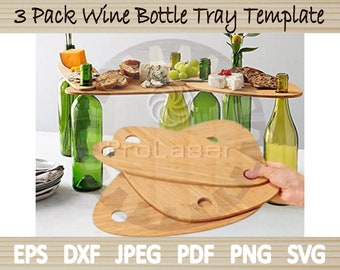 3 Pack Wine Bottle Tray | DIY Wine Bottle Holder | Laser Cut Files for Glowforge