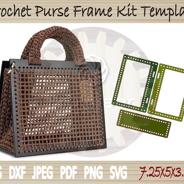 Plantilla de kit de marco de monedero de ganchillo - Conjunto de corte láser de bolsa de cesta de asas de bricolaje - Archivo digital vectorial CNC