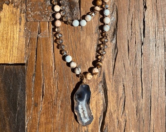 Bohemian Quartz Gemstone And Crystal Necklace With Gold And Pendant Gift For Her