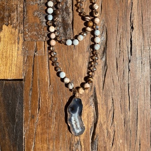 Bohemian Quartz Gemstone And Crystal Necklace With Gold And Pendant Gift For Her