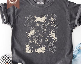 Silly Cats In Space Comfort Colors Kids Shirt, Funny Space Kittens, Cute Cat Lover's Gift, Shirt Gift For Kids, Teens, Funny Cat Astronauts