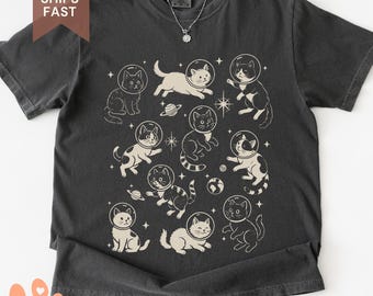 Cats In Space Unisex Comfort Colors Shirt, Funny Vintage Cat Shirt, Silly Cats In Space Retro Graphic T-Shirt, Trendy Space Cats Shirt