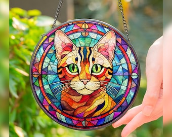 Cat Glass Suncatcher, Pet Stained Glass Sun Catcher, Vintage Glass Suncatcher Gift Idea For Cat mom, Cat Dad, Crazy Cat Lady, Cat Lovers