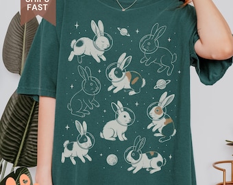Funny Bunnies In Space Unisex Comfort Colors Shirt, Silly Space Bunnies Tee, Funny Rabbits Shirt, Gift For Bunny Mom, Dad, Bunny Lover