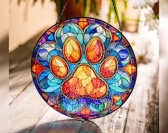 Pet Glass Suncatcher, Pet Stained Glass Sun Catcher, Vintage Glass Suncatcher Gift Idea For Pet Lover, Vet, Vet Tech, Animal Rights Activist