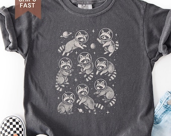 Raccoons in Space Kids Comfort Colors Shirt, Silly Space Raccoons T-Shirt, Funny Space Trash Panda, Y2K Aesthetic Graphic Teens Kids Shirt