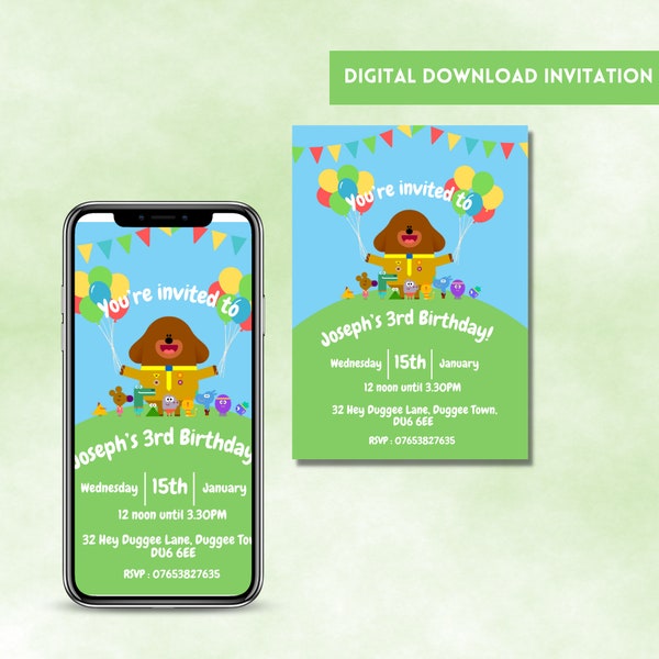 Hey Duggee Digital Download Personalised Invitation | Instant Download | Editable Canva Template | Printable Invite | CBeebies Party