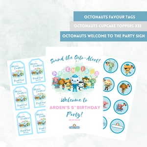 Octonauts Party Bundle - Cupcake toppers, favour tags and welcome sign