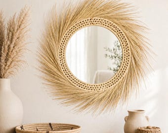 Espejo de pared de ratán hecho a mano