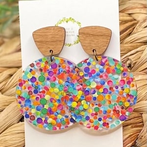 Multi-colored confetti acrylic earrings, party earrings, colorful earrings, acrylic earrings,