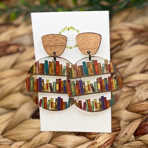 Book earrings, book lover earrings, library earrings, acrylic earrings, lightweight earrings, book club gift, gift for friends, book lovers