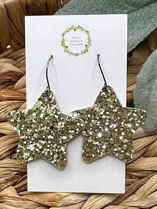 Silver Glitter or Shining Gold Star Big Dangle Earrings ⋆ It's