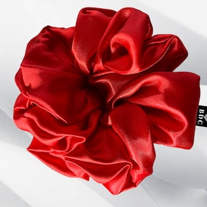 Red XXL Silk Hair Scrunchie, Silk, Large Hair Scrunchies for thick or Curly Hair