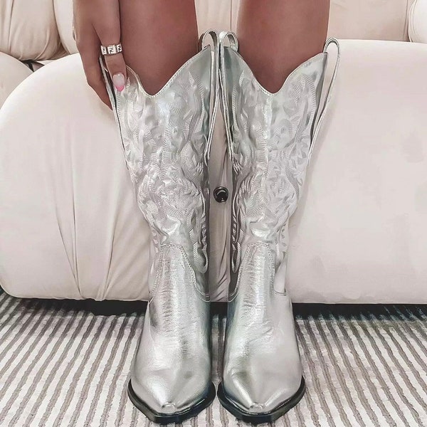 Sliver Cowboy Boots Etsy