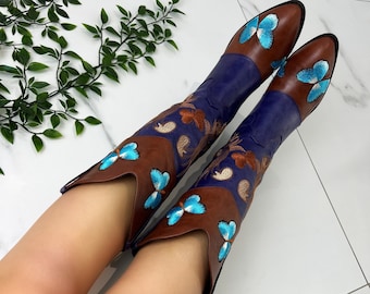 Cowboy western boots blue and brown