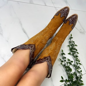 Cowboy western boots brown suede