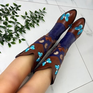 Cowboy western boots blue and brown