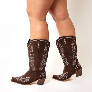 Wide Fit Plus Size Cowboy Western Boots Brown - Etsy