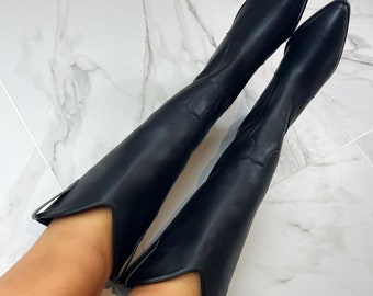 Cowboy western black knee length boots
