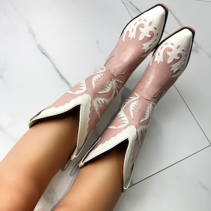 Cowboy westernlaarzen roze en crème