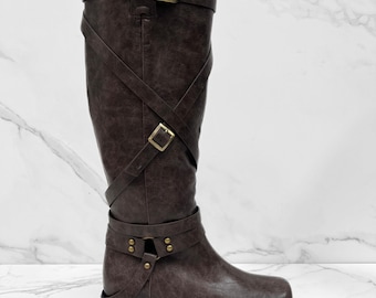 Dark Brown Chunky Multiway Multifunctional boots knee length ankle boots