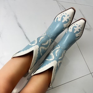Cowboy westernlaarzen blauw en crème