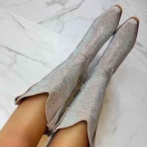 Cowboywesternlaarzen met roze en zilveren diamantjes