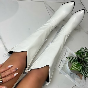 Cowboy western knee high boots white