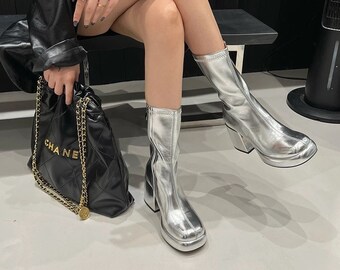 mens silver platform boots