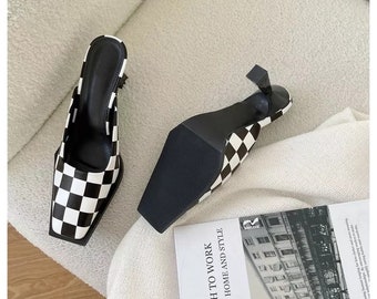 Black & White mule small heels