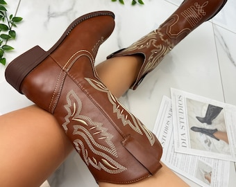 Cowboy western boots brown & cream