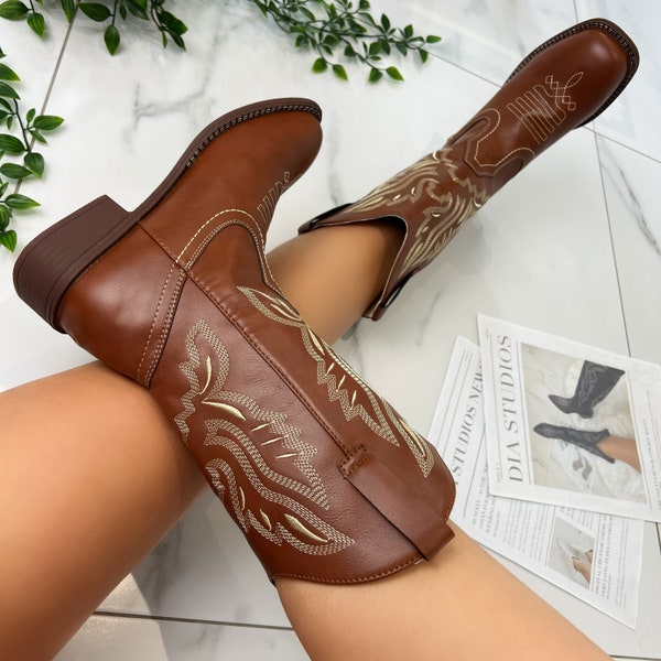 Cowboy western boots brown & cream