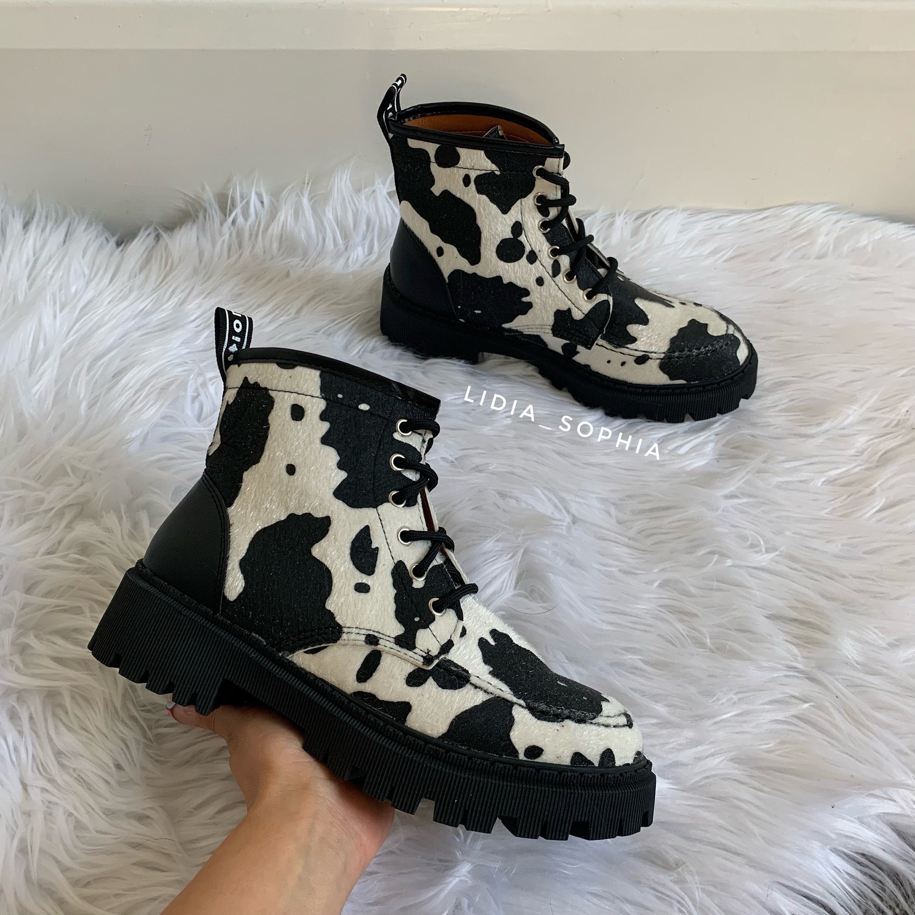 Cow Print Ankle Boot - Etsy UK