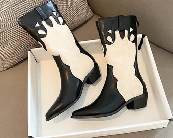 cowboy boots black and white