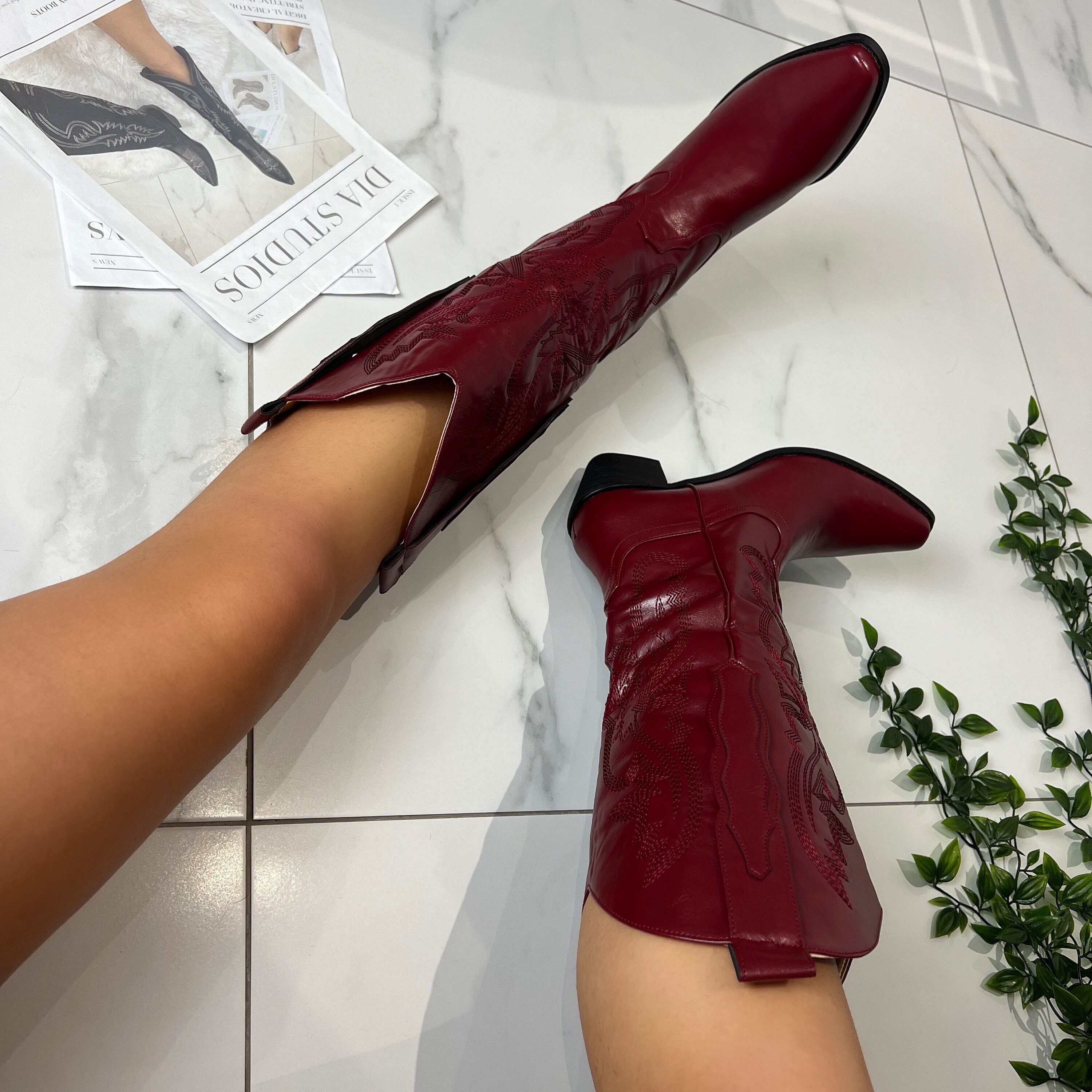 womens burgundy boots uk