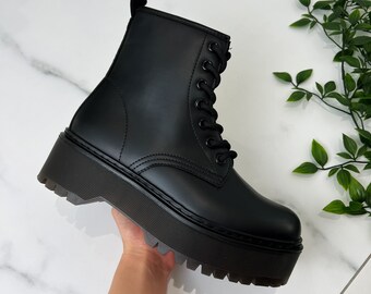 Black chunky lace up ankle boot