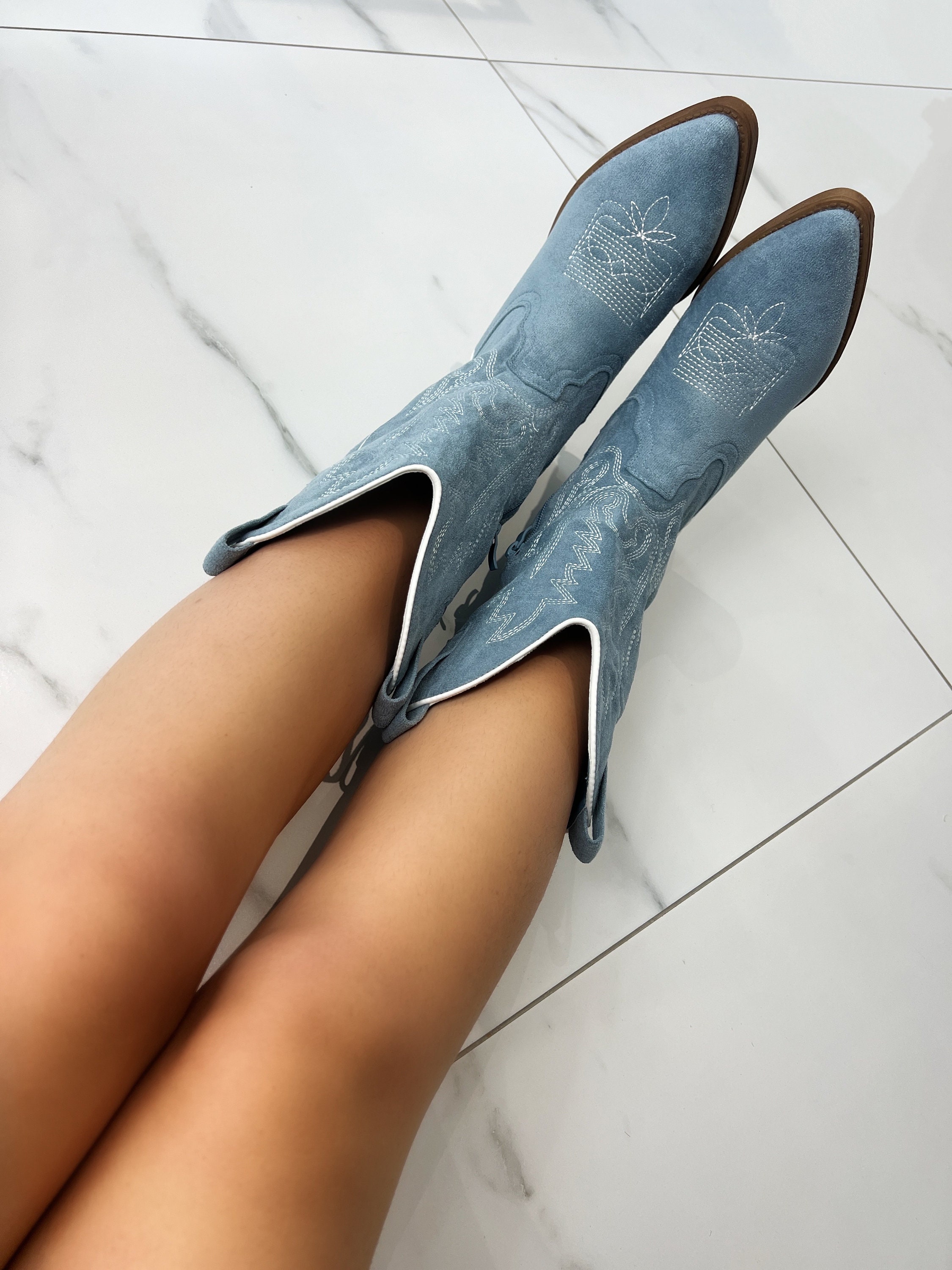 Blue suede cowboy boots sale