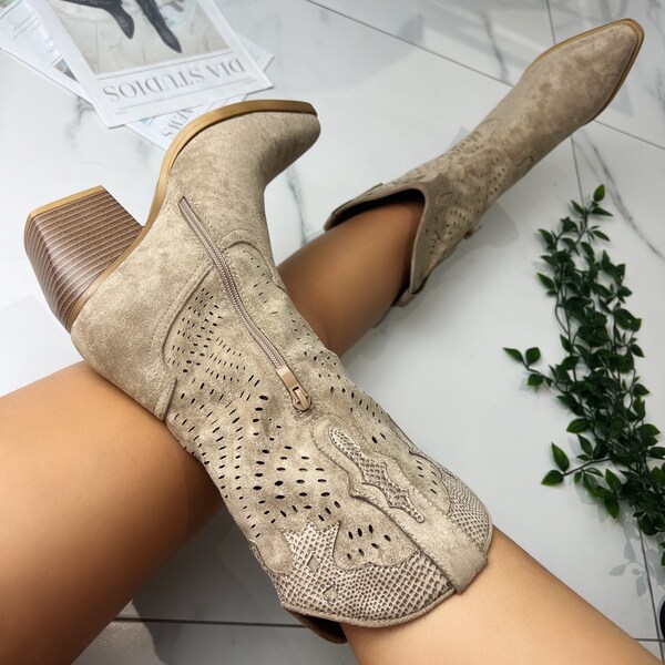 Cowboy western tan ankle boots