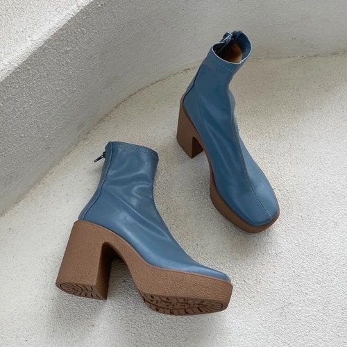 Platform Heel Ankle Boots 70s Style 