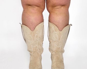 Wide fit Plus size Cowboy western boots sandy beige