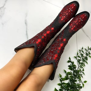 Cowboy western Halloween goth punk black & red boots