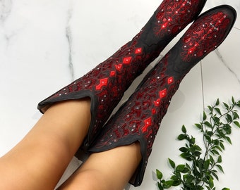 Cowboy western Halloween goth punk black & red boots