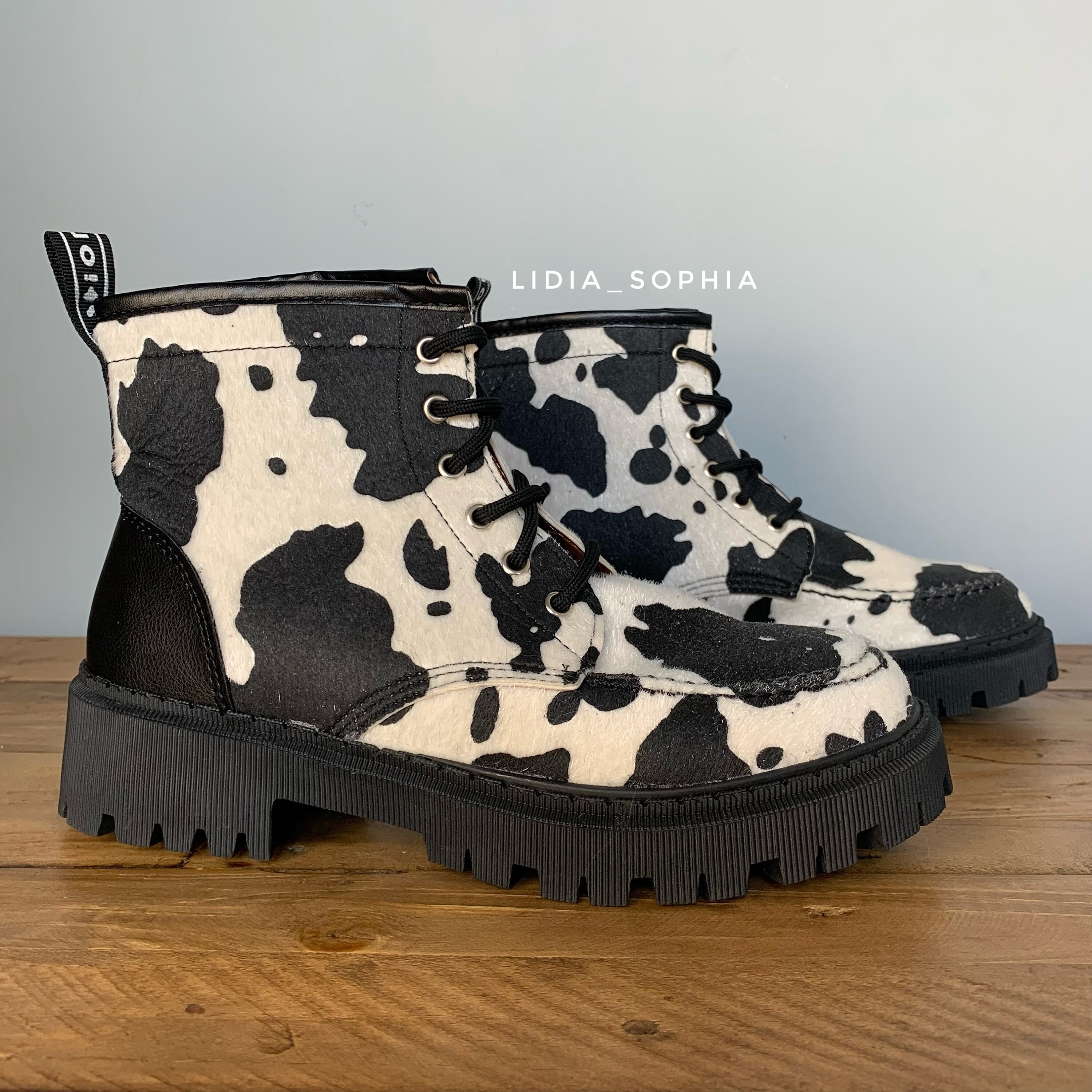 Cow Print Ankle Boot - Etsy UK