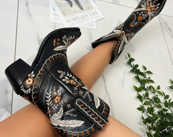 Cowboy western black ankle boots