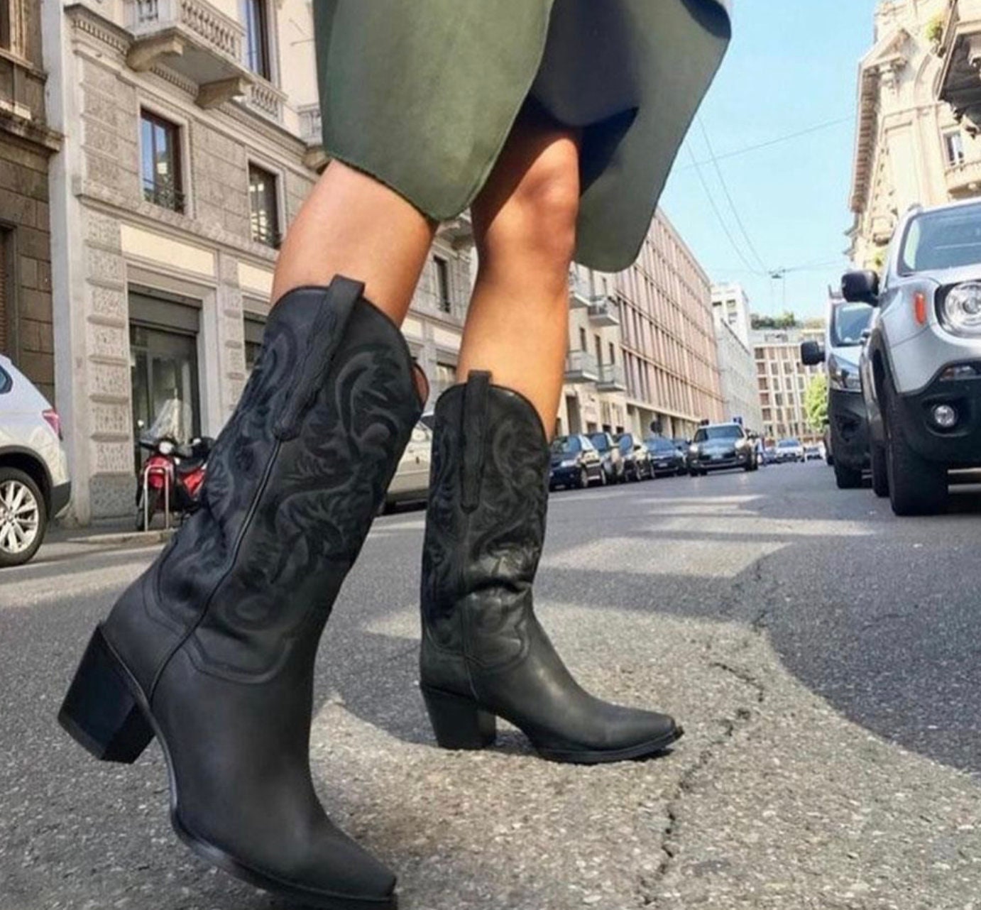 womens black cowboy boots uk